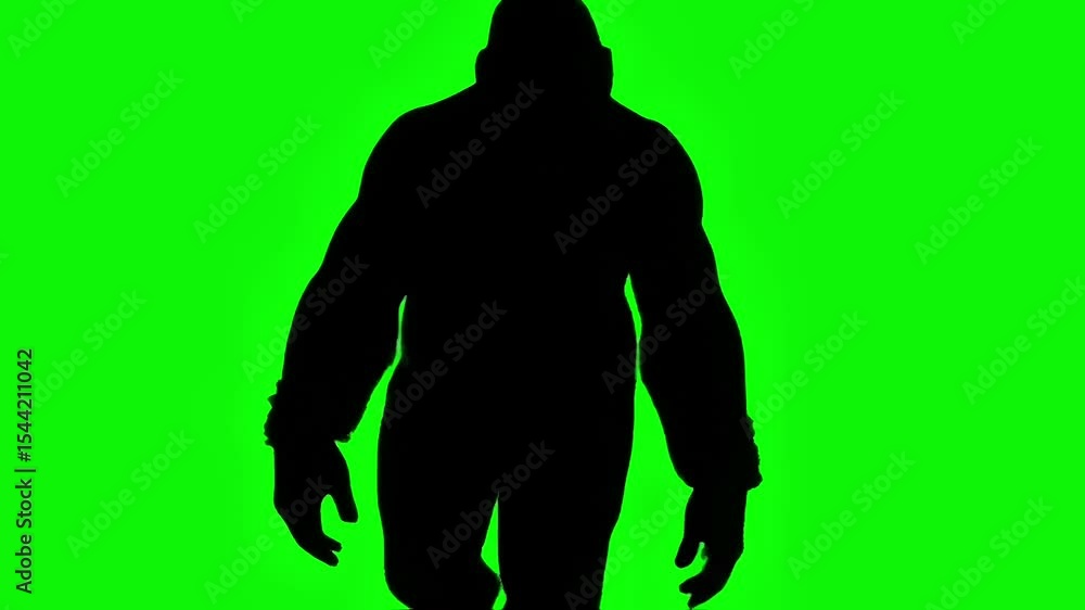Silhouette of a gorilla walking on a green screen, Generative AI Silhouette of a gorilla walking on a green screen, Generative AI