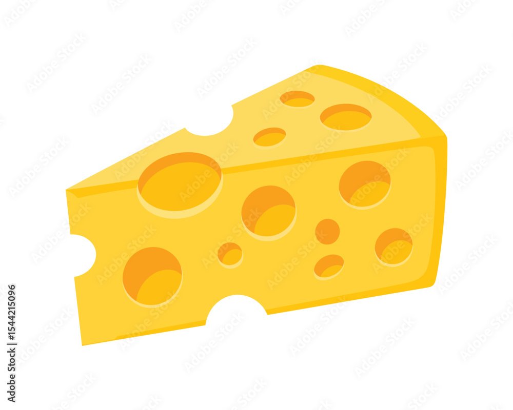 A simple, flat illustration of a wedge of Swiss cheese with holes A simple, flat illustration of a wedge of Swiss cheese with holes