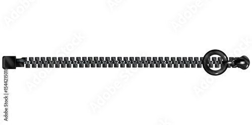 Realistic Black Zipper Isolated On White Background, Zip With Puller Vector Illustration.	