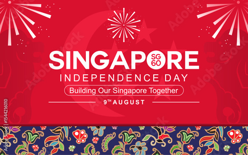 Celebrate 60th anniversary of Singapore National Day. Singapore Independence day 2025 with batik elements. best for banner, design, poster, template and social media post.