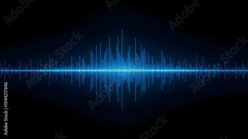 Glowing Blue Audio Waveform on Dark Background

