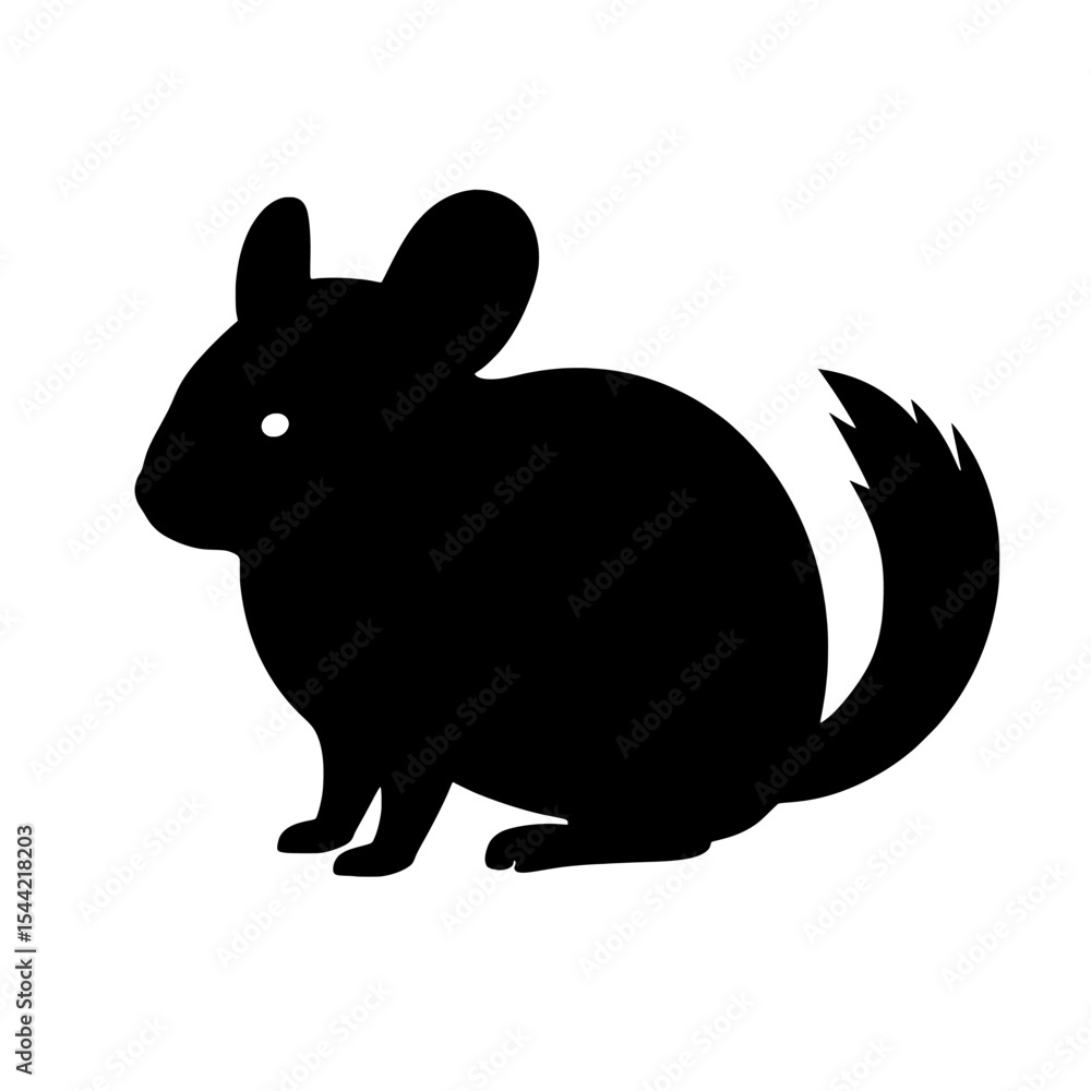 Silhouette of a Chinchilla with Fluffy Tail Against White Background Silhouette of a Chinchilla with Fluffy Tail Against White Background