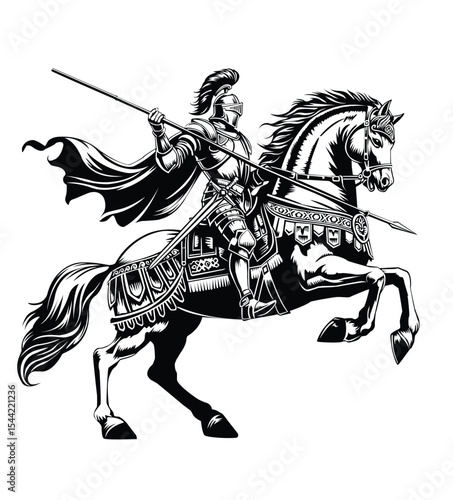 illustration of knight on horseback carrying a spear