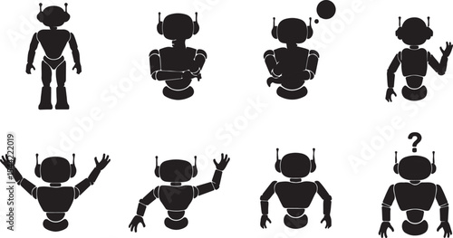 Vector Robot Icons: AI, Technology & Future Concepts
Robotics & AI Symbols: Black Silhouette Robot Collection