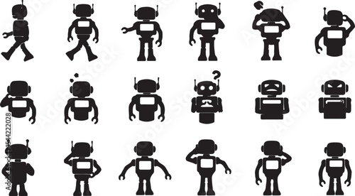 Vector Robot Icons: AI, Technology & Future Concepts
Robotics & AI Symbols: Black Silhouette Robot Collection