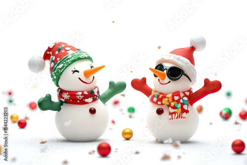Playful Holiday Interactions Isolated on White Background, Depth of Field