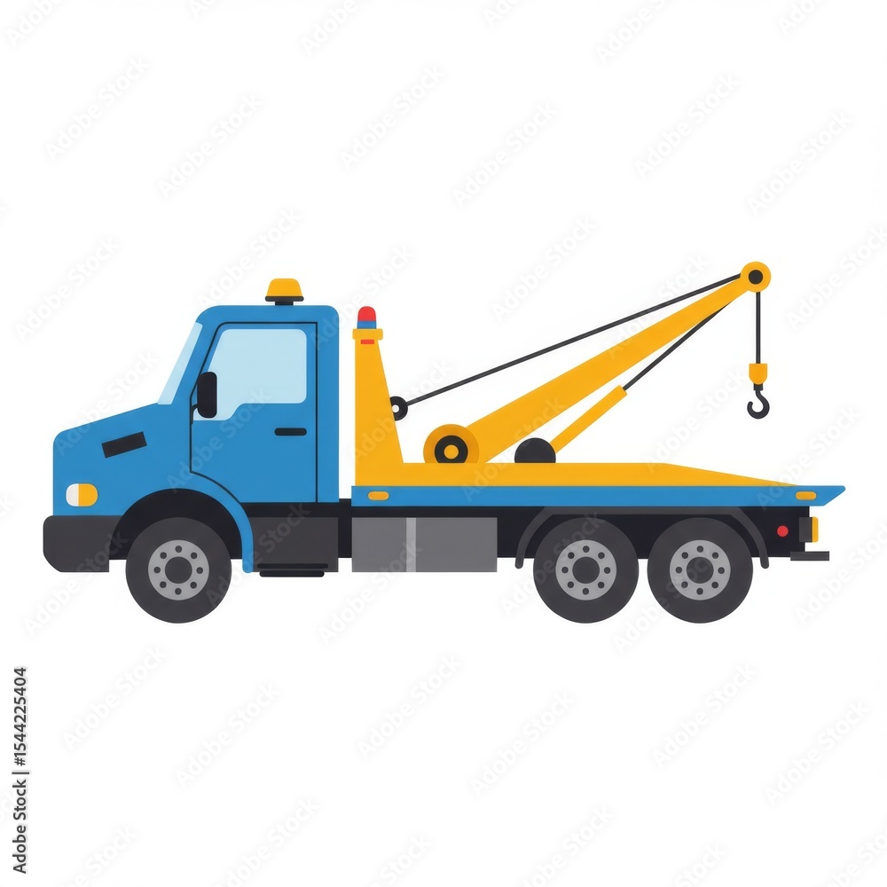 Fototapeta premium Blue Tow Truck with Yellow Crane