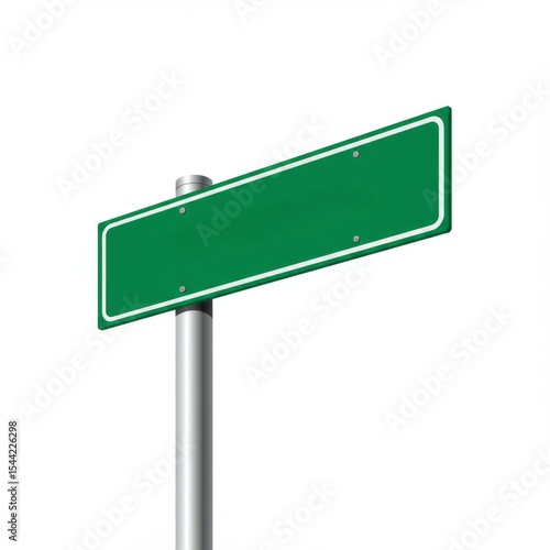 Blank Green Street Sign on Metal Pole