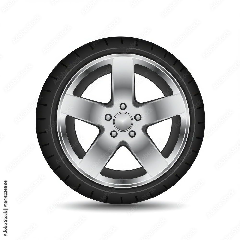 Obraz premium Silver Alloy Wheel with Black Tire on White Background
