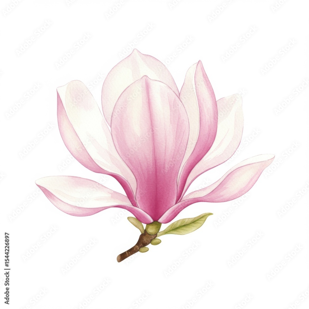 Fototapeta premium Pink Magnolia Blossom Watercolor Painting