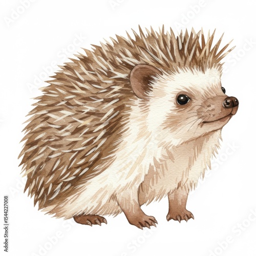Adorable Brown and White Hedgehog Watercolor Illustration