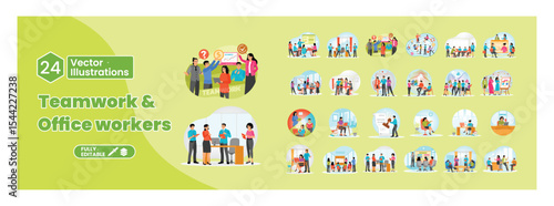 Teamwork and office workers illustration collection. Mega set.