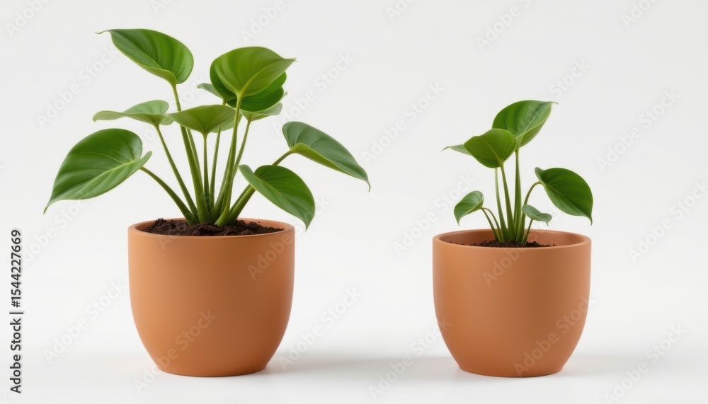 Obraz premium single eco friendly plant pot made from terracotta clay pot, containing a philodendron, isolated on white background, minimalist product shot, soft studio lighting, realistic 3d render, 8k resolution