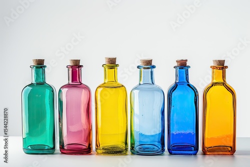 Flawless Image of Colored Glass Bottles with Airtight Stopper