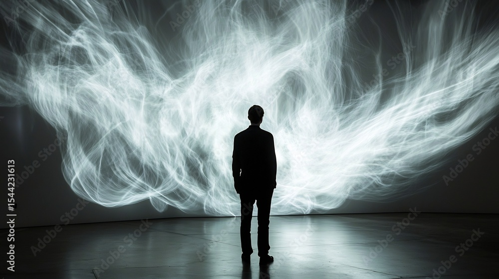 Fototapeta premium Swiss conceptual sculptor doing projecting light art installation