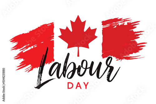 Canadian Labour Day with Maple Leaf and Red Brush Strokes Background