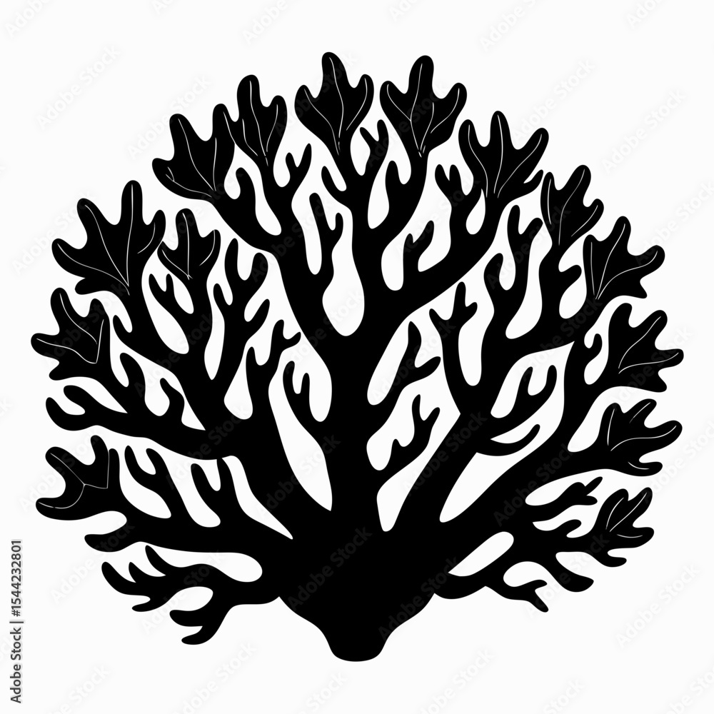 Naklejka premium coral silhouette close up vector black on white background