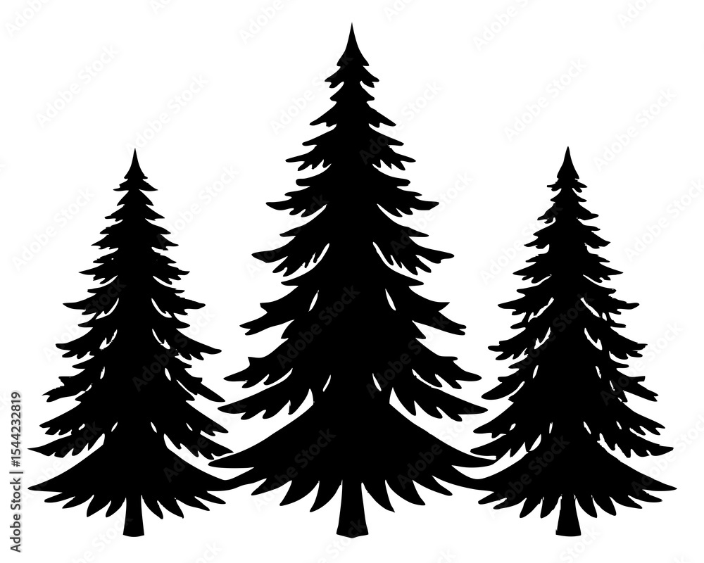 Three pine Trees silhouette vector illustration Three pine Trees silhouette vector illustration