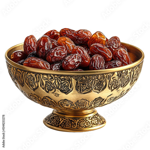 Ornate Golden Bowl Filled with Sweet Medjool Dates