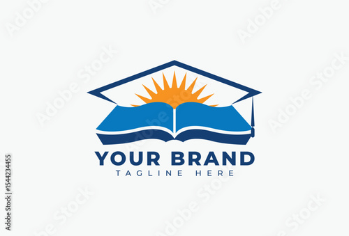 bright sun in an open book logo design illustration