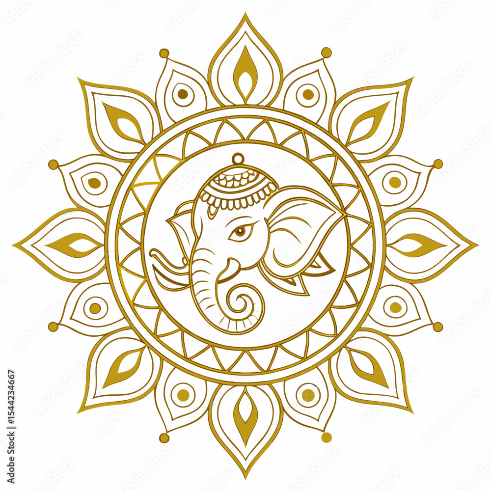 Obraz premium Golden Ganesha Mandala: Intricate Deity Design.