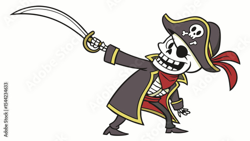 Cartoon Pirate Skeleton with Sword and Eye Patch.