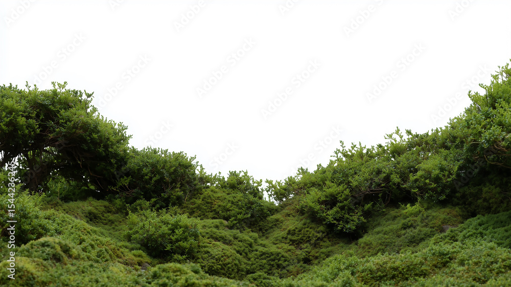 Obraz premium Lush green vegetation covering rolling hills on white background