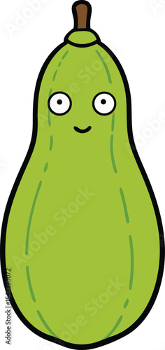 Cute cartoon illustration of a happy green calabash gourd