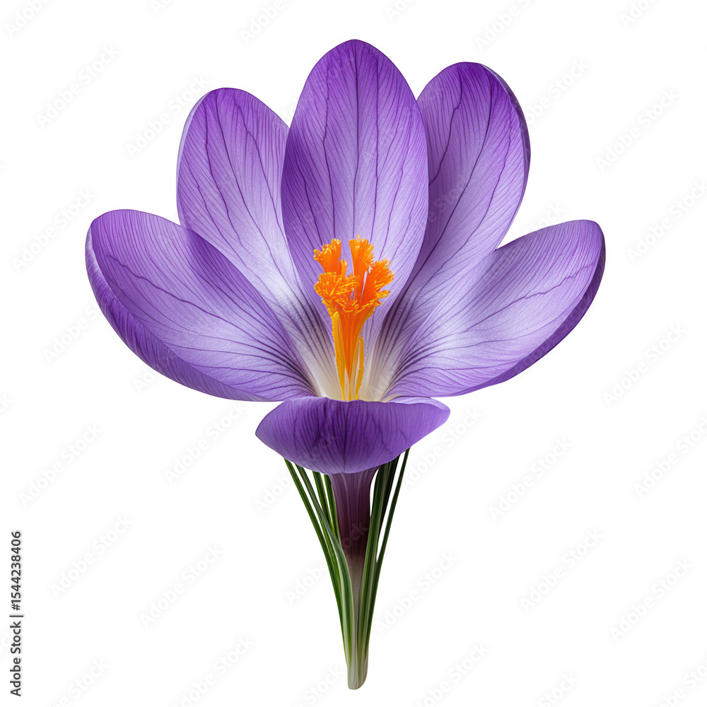 Fototapeta premium Isolated crocus flower purple spring bloom saffron floral blossom botanical garden petal nature plant on transparent background