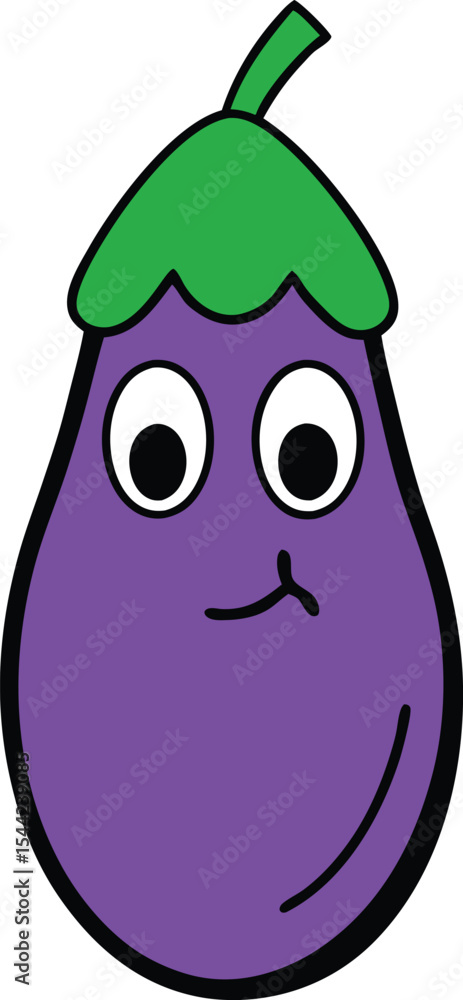 Fototapeta premium Cute cartoon eggplant character with big eyes and a playful expression