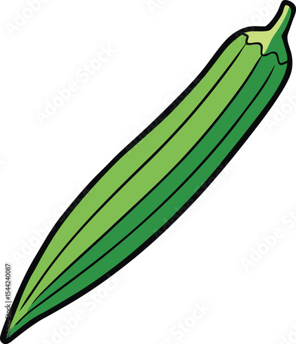 Single fresh green okra vegetable illustration