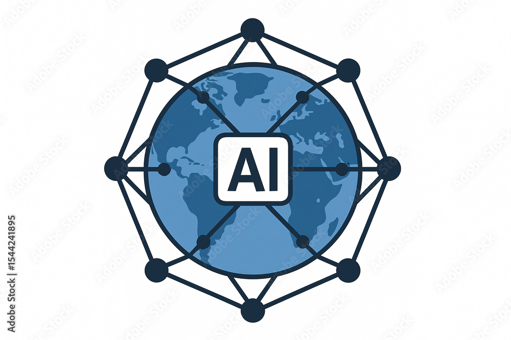 A graphic of a blue globe with ai in the center connected by a network of lines and nodes on white A graphic of a blue globe with ai in the center connected by a network of lines and nodes on white