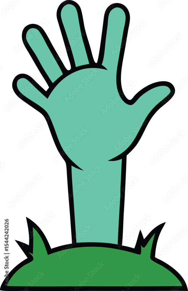 Obraz premium Cartoon zombie hand emerging from the ground halloween illustration