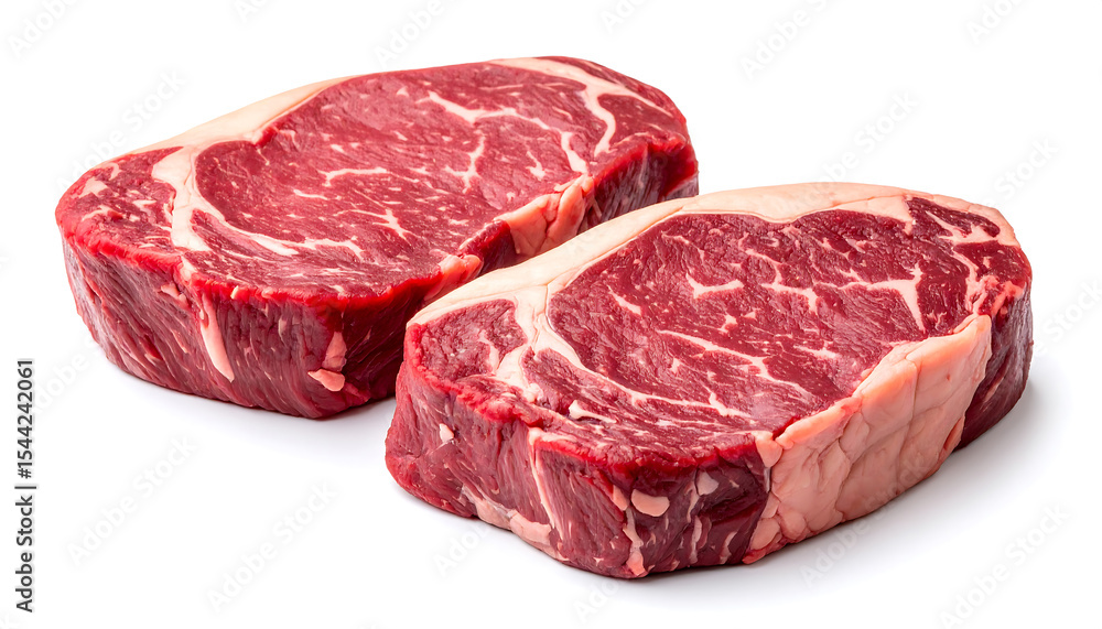 Fototapeta premium Two Raw Ribeye Steaks with Rich Marbling