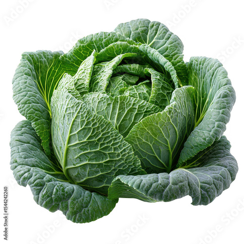 Fresh green savoy cabbage head close up isolated on black background healthy vegetable food ingredient raw diet on transparent background