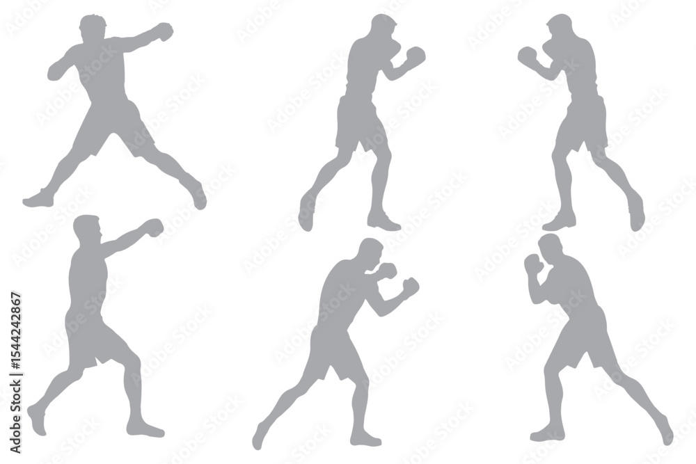 Fototapeta premium Boxer silhouette illustration. Boxing Silhouette Vector Set. Fighters in Action Poses for Fitness and Combat Sports Design variety.