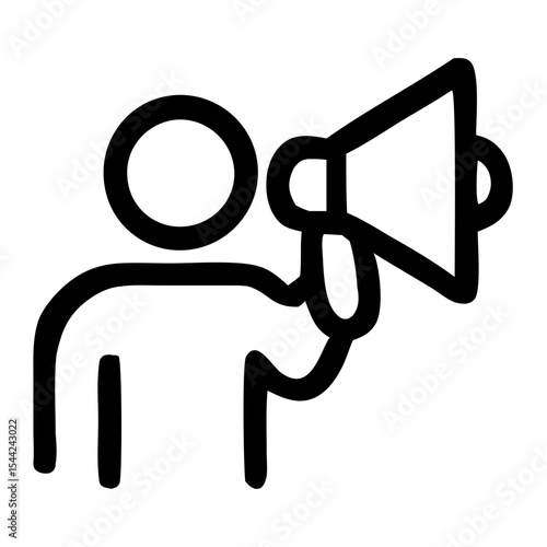 Simple Line Man with Megaphone Promoting Announcement Communication Icon