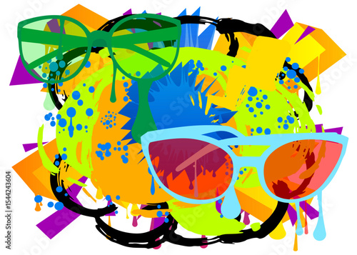 Glasses graffiti. Abstract modern street art decoration performed in urban painting style.