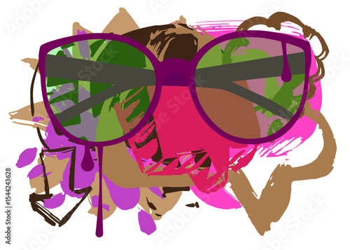 Glasses graffiti. Abstract modern street art decoration performed in urban painting style.