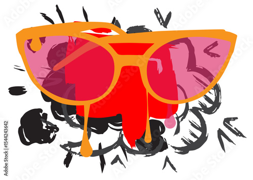 Glasses graffiti. Abstract modern street art decoration performed in urban painting style.
