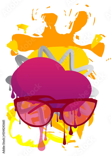 Glasses graffiti. Abstract modern street art decoration performed in urban painting style.