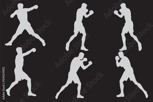 Boxer silhouette illustration. Boxing Silhouette Vector Set. Fighters in Action Poses for Fitness and Combat Sports Design variety.