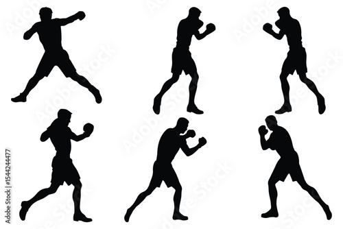 Boxer silhouette illustration. Boxing Silhouette Vector Set. Fighters in Action Poses for Fitness and Combat Sports Design variety.