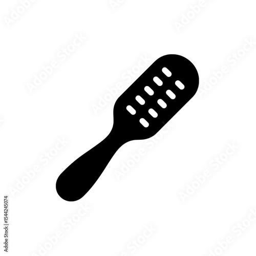 Black silhouette of a paddle-style hairbrush with rounded bristles and ergonomic handle.
