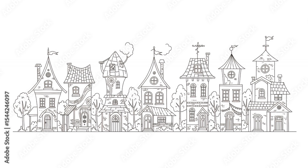 Fototapeta premium Row of whimsical cartoon houses