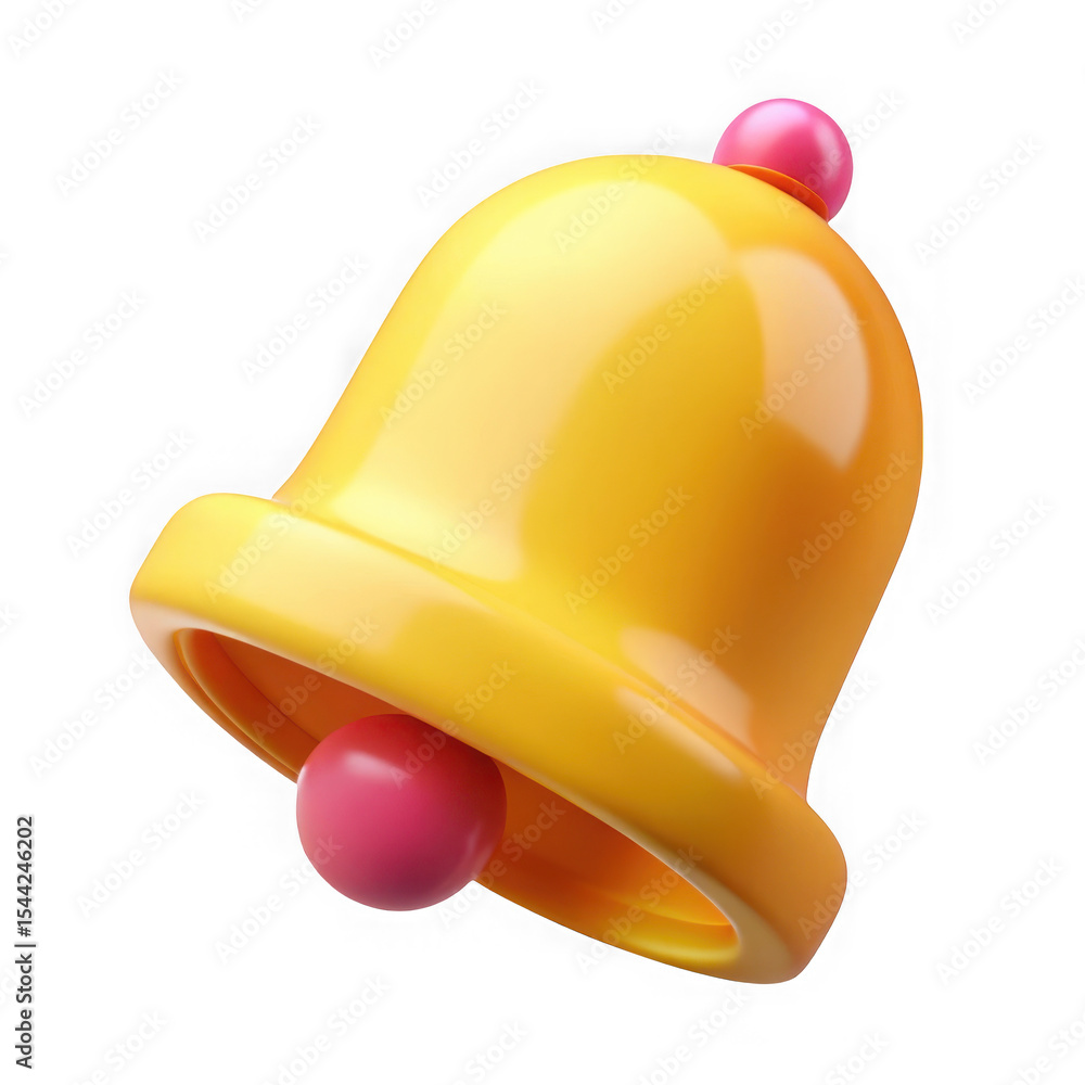 Fototapeta premium 3d cartoon yellow bell notification icon isolated on transparent background