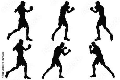 Boxer silhouette illustration. Boxing Silhouette Vector Set. Fighters in Action Poses for Fitness and Combat Sports Design variety.