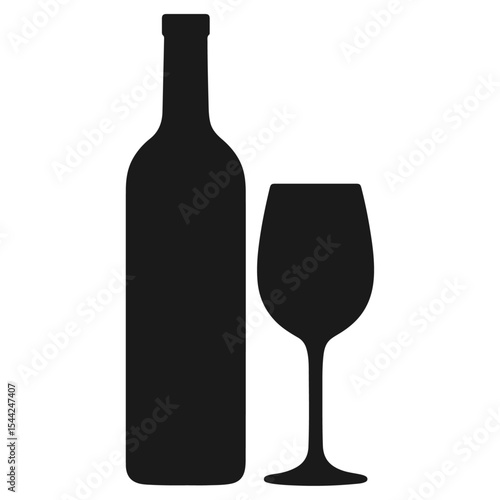 “Minimal flat vector illustration of a wine bottle and glass, simple clean lines, isolated on white background.”