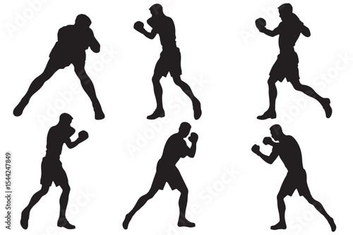 Boxer silhouette illustration. Boxing Silhouette Vector Set. Fighters in Action Poses for Fitness and Combat Sports Design variety.