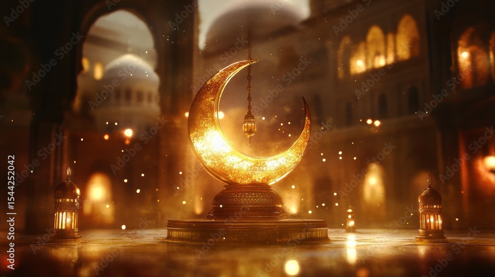 Elegant Golden Crescent Moon in Serene Fantasy Environment Elegant Golden Crescent Moon in Serene Fantasy Environment